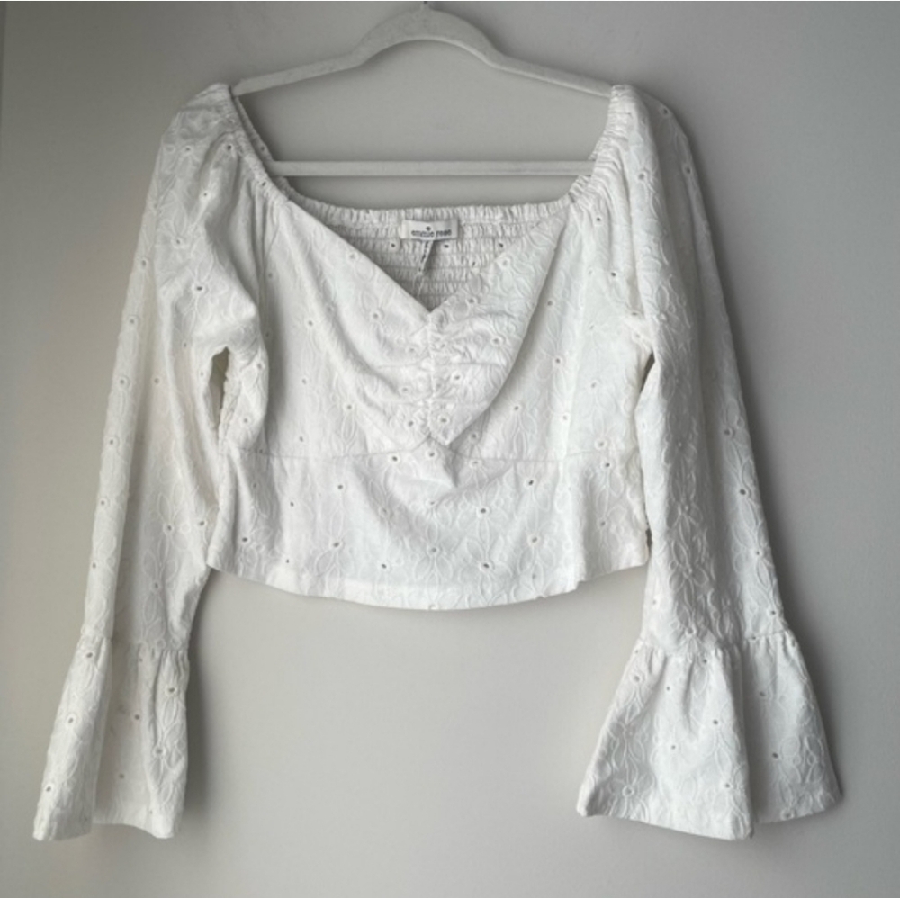 EMMIE ROSE White Eyelet Cottahecore Whimsical Feminie Top Witchy Fairy Ruched